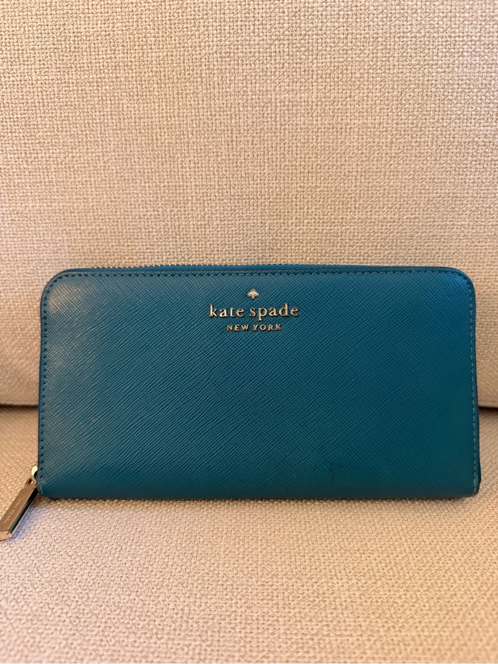 Kate Spade Teal Saffiano zip-around leather wallet